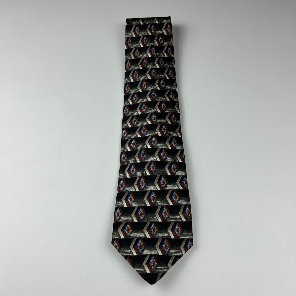 Vintage‎ Robert Talbott Studio XL Black Geometric Diamond Silk Tie USA